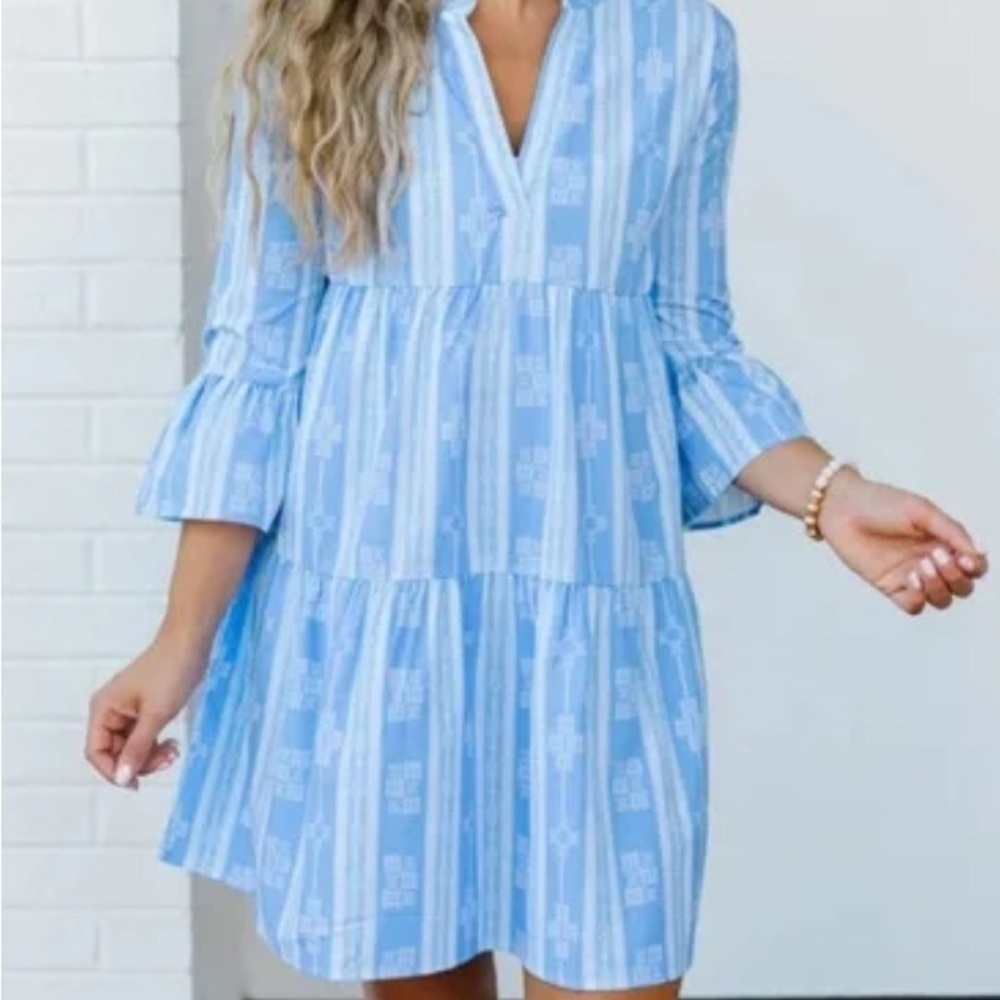 Michelle McDowell Morgan Dress Santorini Blue Size XXL NWT Tiered Babydoll - Picture 7 of 7